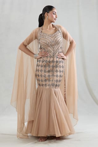 SWATI WADHWANI COUTURE Elanor Embroidered Gown With Cape 