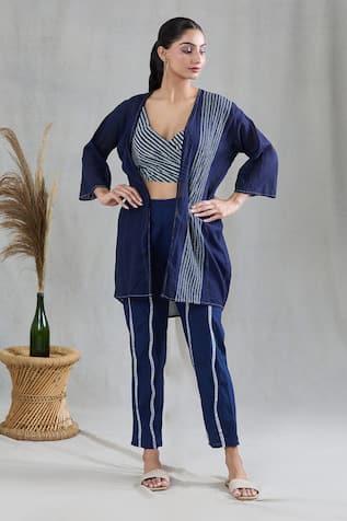 Striped Print Cotton Cape Pant Set 