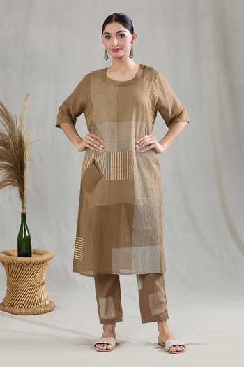 BANANA labs Striped Print Cotton Kurta & Pant Set 