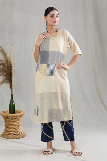 BANANA labs Striped Pattern Cotton Kurta & Pant Set 