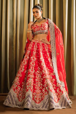 Pallavi Poddar Bindu Zardozi Floral Embroidered Bridal Lehenga Set 