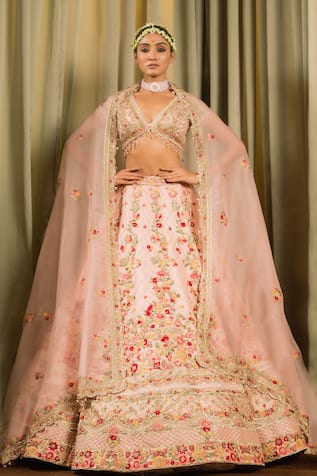 Pallavi Poddar Floral Jaal Bead Embellished Bridal Lehenga Set 