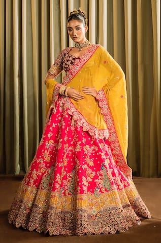 Pallavi Poddar Double Mor Bead Embellished Bridal Lehenga Set 