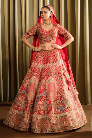 Pallavi Poddar Gauhar Peacock Floral Embroidered Bridal Lehenga Set 