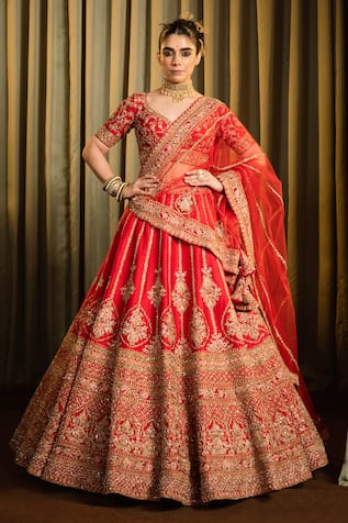 Pallavi Poddar Jammu Bead Floral Embroidered Bridal Lehenga Set 