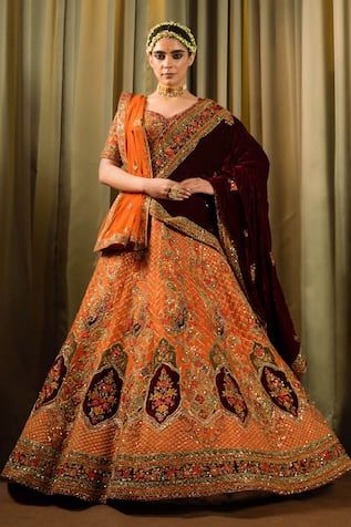 Pallavi Poddar Pashmina Paisley Bead Embellished Bridal Lehenga Set 