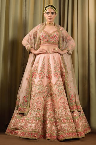 Pallavi Poddar Rohini Floral Thread Embroidered Bridal Lehenga Set 