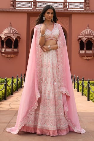 Aariyana Couture Flower Embroidered Bridal Lehenga Set 