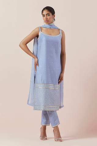 PRIYAL PRAKASH Chanderi Embroidered Kurta Pant Set 