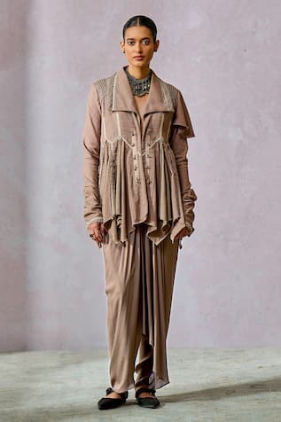 Tarun Tahiliani Cascading Jacket With Dhoti Pant 