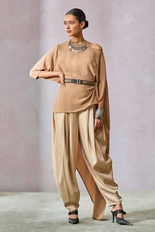 Tarun Tahiliani Asymmetric Draped Top With Dhoti Pant 