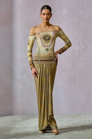 Tarun Tahiliani Metallic Painting Inspired Print Top 