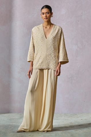 Tarun Tahiliani Hand Embroidered Tunic With Fluid Pant 