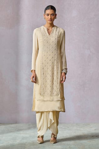 Tarun Tahiliani Floral Embroidered Layered Kurta With Dhoti Pant 