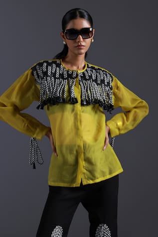 Devina Juneja Monochrome Dori Weave Tassel Embellished Shirt 