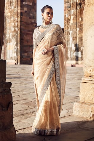 MATSYA Sora Kora Saree With Hand Embroidered Blouse 