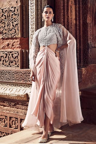 MATSYA Iconic Bush Tulip Knotted Dhoti Skirt Set With Cape 