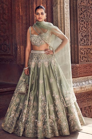 MATSYA Sona Patti Chanderi Applique Embroidered Bridal Lehenga Set 