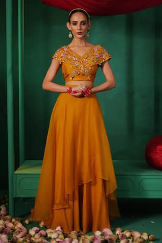 Kesar Studio Anahira Overlap Panel Lehenga With Embroidered Blouse 