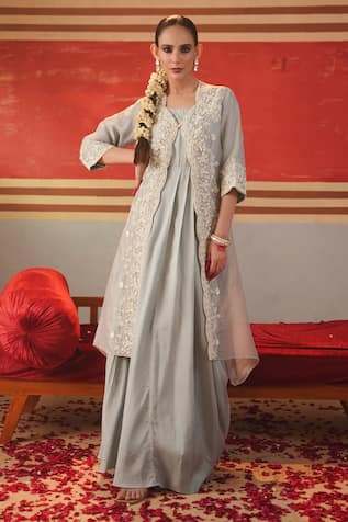 Kesar Studio Nayaab Mori Hand Work Jacket With Cowl Gown 