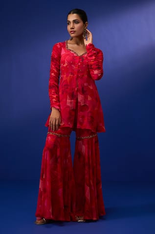 ZEN'S COUTURE Zayna Astral Bloom Print Kurta With Sharara 