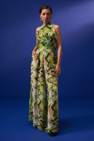 ZEN'S COUTURE Alaaya Marble Splash Print Jumpsuit 