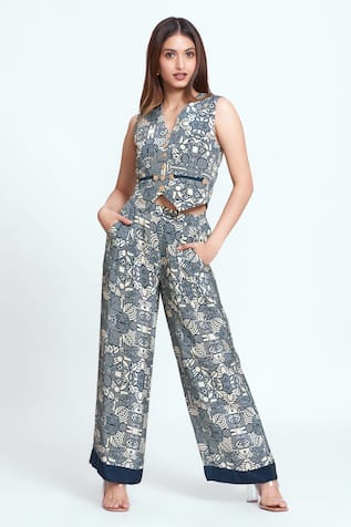 neetiandmudita Mandala Pattern Waist-Coat With Culotte Pant 