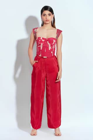 neetiandmudita Tetris Pattern Corset With Solid Pant 