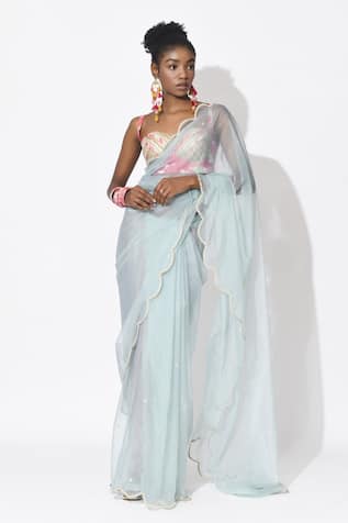 Rishi and Vibhuti Cupid Hand Embroidered Saree With Blouse 