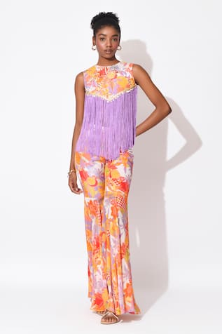 Rishi and Vibhuti Lavender Bliss Embroidered Printed Top With Pant 