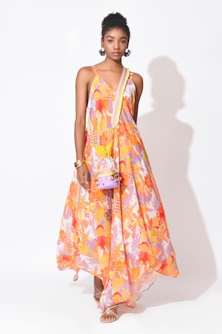 Rishi and Vibhuti Caribe Chic Floral Print Maxi Dress 