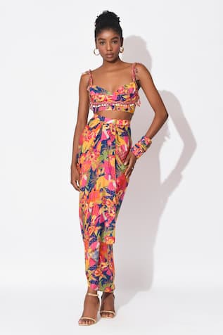 Rishi and Vibhuti Ecstasy Printed Bustier With Draped Skirt 