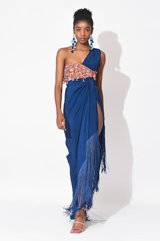 Rishi and Vibhuti Fusion Flame Crepe Embroidered Gown 