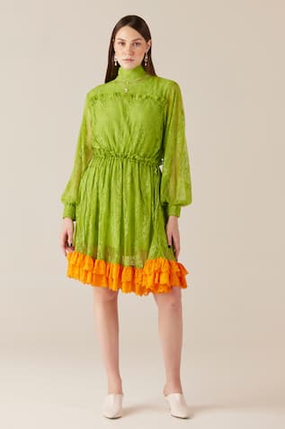 Therealb Floral Embroidered Ruffled Dress 