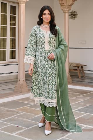 KARAJ JAIPUR Cotton Ikat Print Kurta Set 