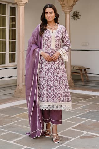 KARAJ JAIPUR Ikat Print Kurta Set 