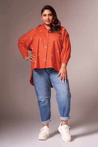 Neetiandmudita Diamante Embroidered Cotton Shirt 