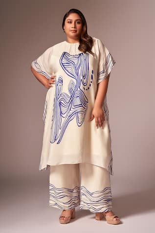 Neetiandmudita Stencil Ink Kaftan Tunic With Pant 