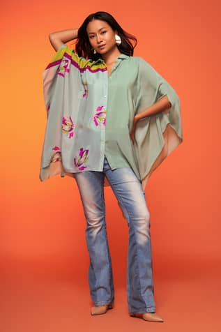 Neetiandmudita Floral Pattern Color-Block Kaftan 