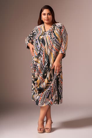 Neetiandmudita Abstract Pattern Cowl Dress 