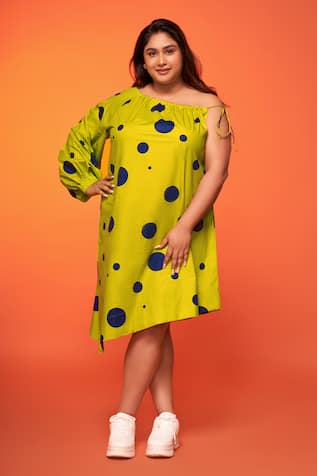 Neetiandmudita Polka Dot Print Asymmetric Dress 