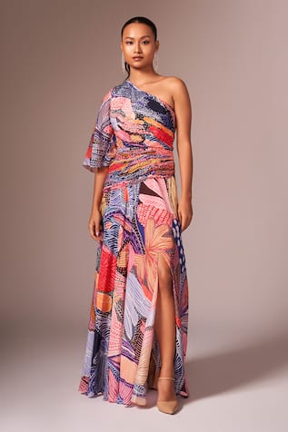 Neetiandmudita Floral Print Draped Dress 