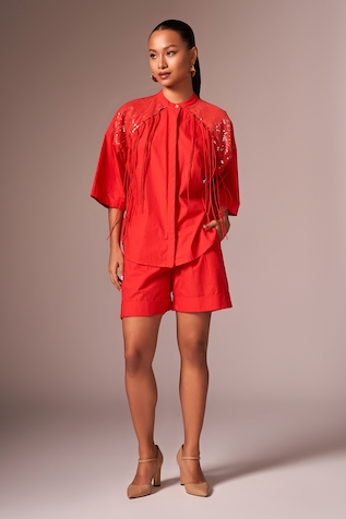 neetiandmudita Placed Sequin Embellished Shirt With Shorts