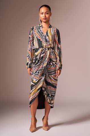 neetiandmudita Abstract Print Wrapover Dress 