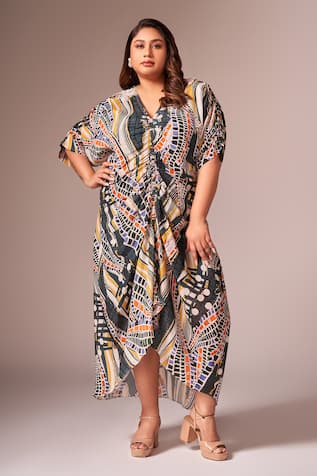 neetiandmudita Abstract Print Ruched Dress 