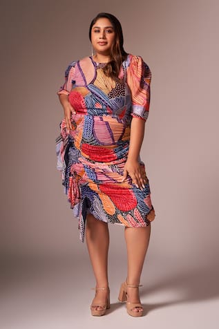 neetiandmudita Abstract Tropical Print Dress 