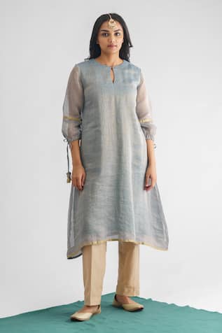 Mushio Woven Stripe Kurta Pant Set 