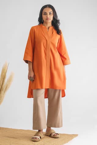 Mushio Amvi Mandarin Collar Shirt Kurta & Pant Set 