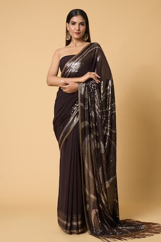Wave Sequined Saree With Unstitched Blouse Piece 