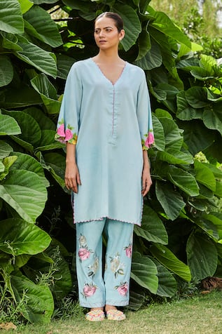 Bo tree Sky Serenity Chanderi Embroidered Kurta & Salwar Set 